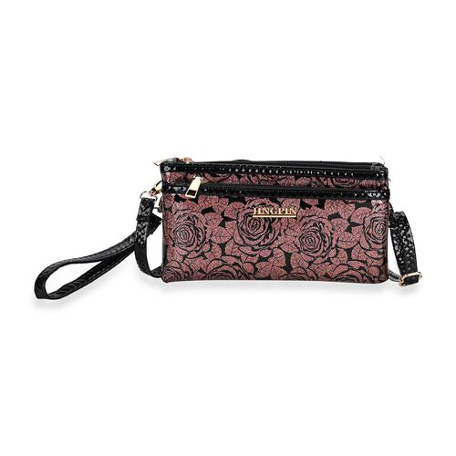Stylische Sling Crossbody Tasche mit Rosenmuster, Roségold image number 0