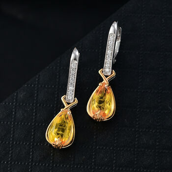 D'Joy Sphaleros Quarz, Wei&szlig;er Zirkon Ohrringe 925 Silber platiniert und vergoldet ca. 4,30 ct.