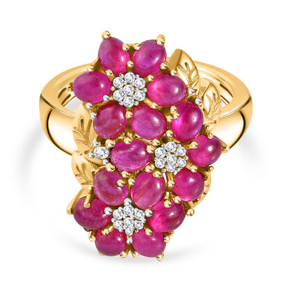 AA Afrikanischer Rubin (Fissure gef&uuml;llt), Wei&szlig;er Zirkon Ring 925 Silber 750 Gelbgold Vermeil (Gr&ouml;&szlig;e 18.00) ca. 4,45 ct