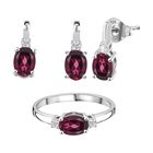 Rhodolith Granat Schmuckset 925 Silber rhodiniert,&nbsp;(Gr&ouml;&szlig;e 20.00), ca. 3.93 ct