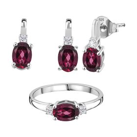 Rhodolith Granat Schmuckset 925 Silber rhodiniert,&nbsp;(Gr&ouml;&szlig;e 20.00), ca. 3.93 ct