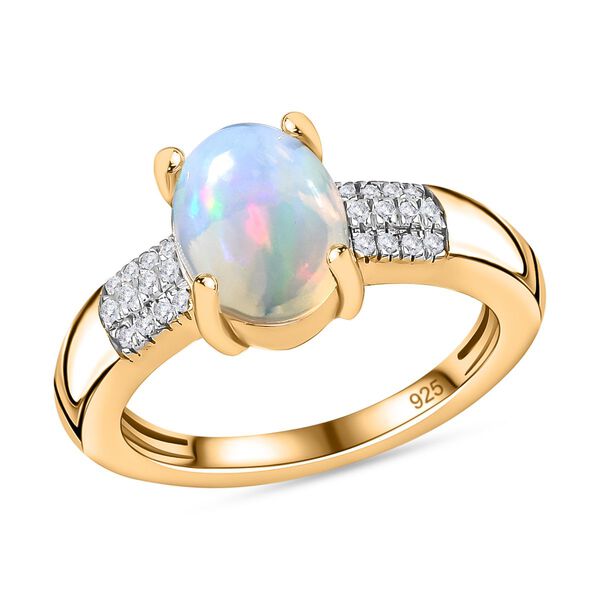 AA Nat&uuml;rlicher, &auml;thiopischer Welo Opal, Moissanit Ring, 925 Silber Gelbgold Vermeil (Gr&ouml;&szlig;e 17.00) ca. 1.35 ct image number 5