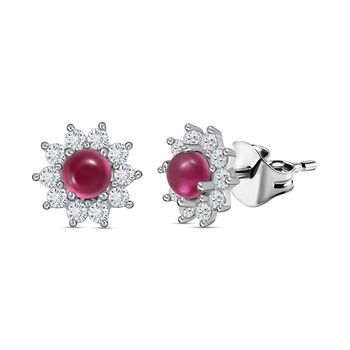 Afrikanischer Rubin (Fissure gef&uuml;llt), Wei&szlig;er Zirkon Ohrringe 925 Silber ca. 1.51 ct