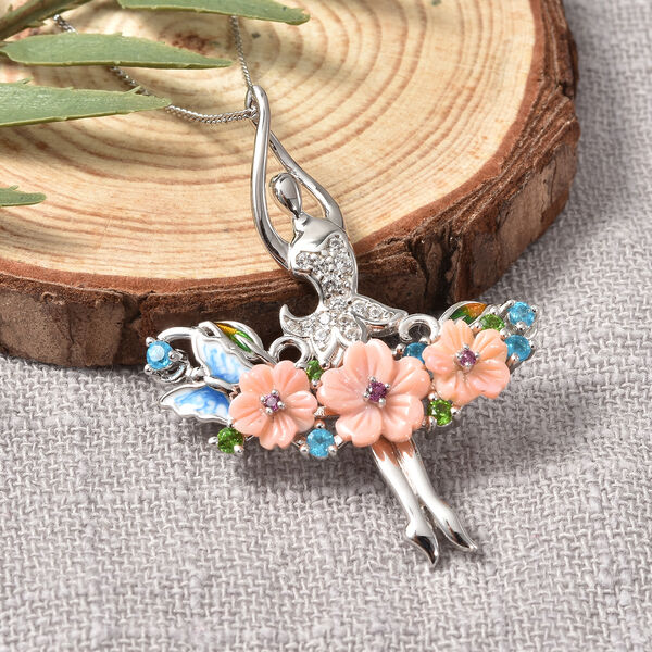 JARDIN-KOLLEKTION - rosa Perlmutt und mehrfarbiger Edelstein-Anh&auml;nger mit Kette, ca. 45 cm, 925 Silber rhodiniert ca. 2,47 ct image number 3