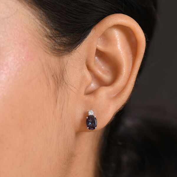AAA Lab Created Alexandrit, Lab Grown Diamant Ohrringe 417 Gold ca. 3,00 ct. image number 2