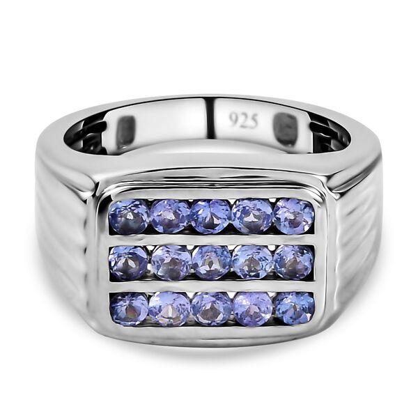 Tansanit-Ring, 925 Silber platiniert  ca. 1,28 ct