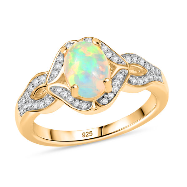 AA Natürlicher, äthiopischer Welo Opal, Weißer Zirkon Ring 925 Silber 750 Gelbgold Vermeil (Größe 17.00) ca. 1,24 ct image number 3