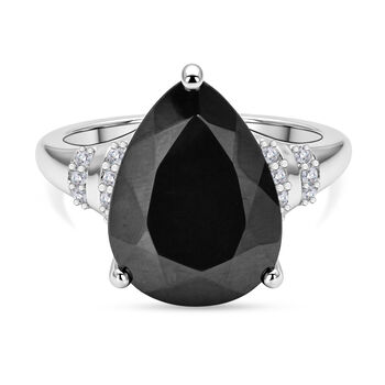 Schungit und wei&szlig;er Zirkon-Ring, 925 Silber rhodiniert (Gr&ouml;&szlig;e 19.00) ca. 5.55 ct