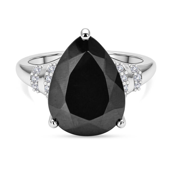 Schungit und wei&szlig;er Zirkon-Ring, 925 Silber rhodiniert  ca. 5,55 ct