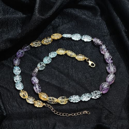 Aquamarin, Afrikanischer Amethyst, Citrin Halskette ca. 45 cm 925 Silber 750 Gelbgold Vermeil ca. 130,00 ct. image number 1