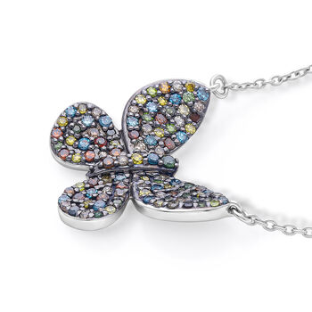 D'Joy Blauer Diamant, Gr&uuml;ner Diamant Schmuckset ca. 50 cm 925 Silber Rhodiniert ca. 0,53 ct.