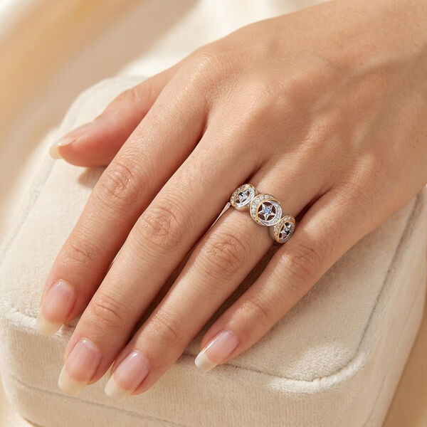 GP - AA Blauer Apatit, Blauer Saphir Ring 925 Silber Rhodiniert und 750 Gelbgold Vermeil (Gr&ouml;&szlig;e 17.00) ca. 0,55 ct image number 3