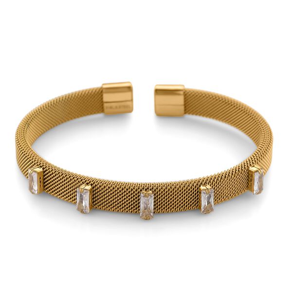 Wei&szlig;er Kristall Armreif, flexibel (ca. 18-19 cm), 316L Edelstahl, goldfarben