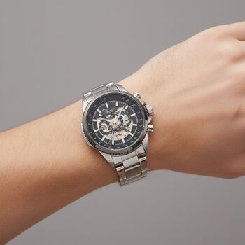 GENOA TIME - Armbanduhr Legierung, Reiner Edelstahl, bicolor, schwarz-goldfarben, Automatik, 3 ATM wasserdicht