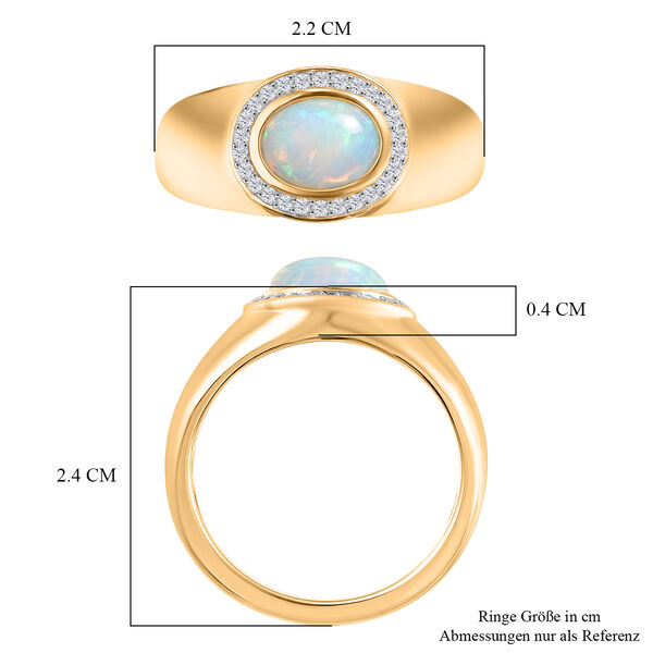 Nat&uuml;rlicher &Auml;thiopischer Opal und Zirkon Ring 925 Silber Gelbgold Vergoldet image number 7