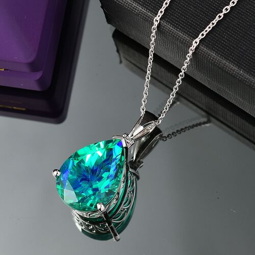 D joy Pfau Quarz Triplette Anhänger mit Kette, 925 Silber Rhodiniert und 750 Gelbgold Vermeil ca. 25,00 ct. image number 1