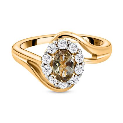 AA Nat&uuml;rlicher goldener Tansanit, wei&szlig;er Zirkon Ring, 925 Silber Gelbgold Vermeil (Gr&ouml;&szlig;e 20.00) ca. 0.94 ct