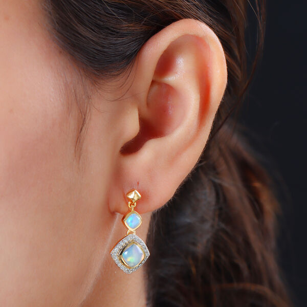 Nat&uuml;rliche, &auml;thiopische Opal und Zirkon-Ohrh&auml;nger in Silber image number 3