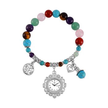 STRADA - Japanisches Uhrwerk, Mehrfarbig Edelsteine, Wei&szlig;er Kristall Flexible Uhr 18.5 cm 316L Edelstahl ca. 25.30 ct