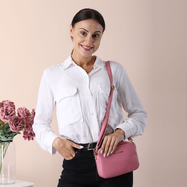 Sencillez Crossbody Tasche mit Schlangenhaut-Druck, Rosa image number 2