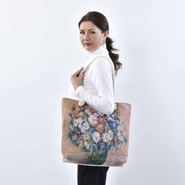 Jute Handtasche, Blumenmuster, Gr&ouml;&szlig;e 40,6x9x36,6 cm image number 2