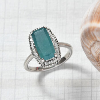 Grandidierit und Diamant Halo Ring 925 Silber Platin-&Uuml;berzug