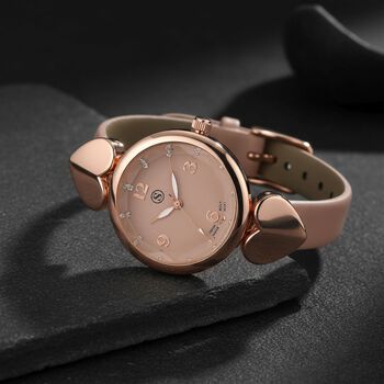 STRADA Uhr mit PC21S Japan-Uhrwerk, Edelstahl-Mesh-Armband, Ros&eacute;goldfarben mit Kristallzifferblatt,, Rosa