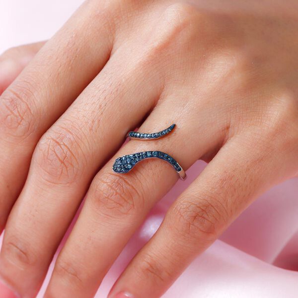 Blauer Diamant-Schlange-Ring, 925 Silber platiniert, 0,25 ct. image number 3
