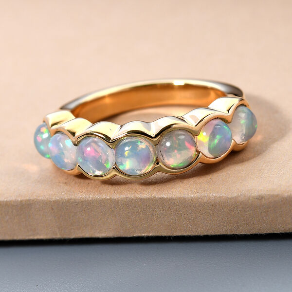 Nat&uuml;rlicher &Auml;thiopischer Opal 7 Stein Ring 925 Silber Gelbgold-&Uuml;berzug image number 2