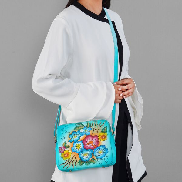 SUKRITI- Echtleder Crossbody Tasche mit Blumenmuster, gr&uuml;n image number 2