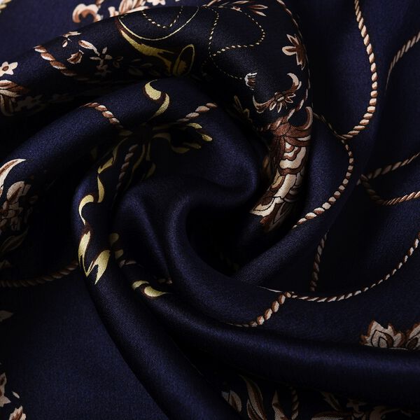 LA MAREY - 100% nat&uuml;rlicher Maulbeerseiden bedruckter Schal in Geschenkbox, 55x170 cm, Dunkelblau&nbsp; image number 5