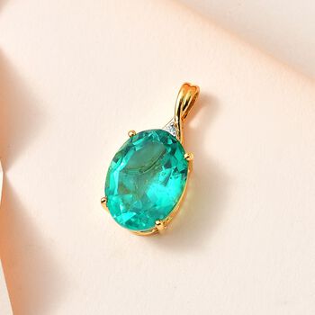 Smaragd-Triplette-Quarz, Wei&szlig;er Zirkon Anh&auml;nger 925 Silber Gelbgold Vermeil ca. 9,83 ct.