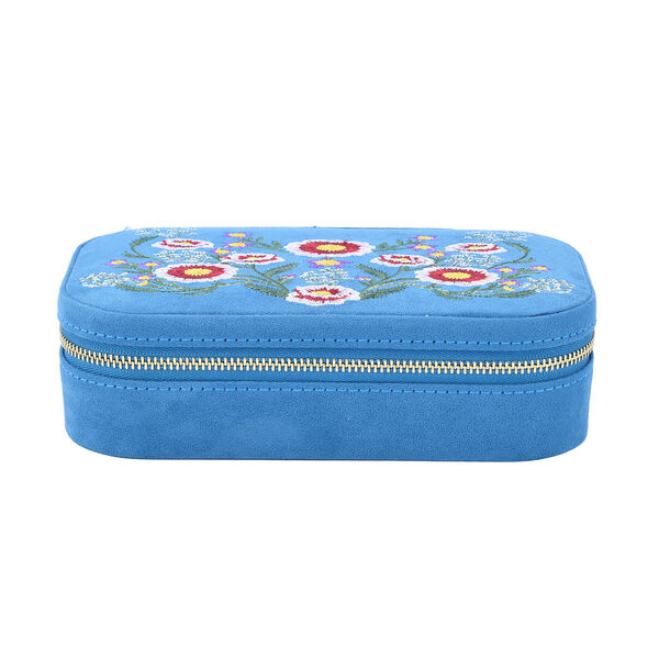 Rechteckiges, besticktes Schmuckk&auml;stchen aus Samt mit Rei&szlig;verschluss, Hellblau image number 2