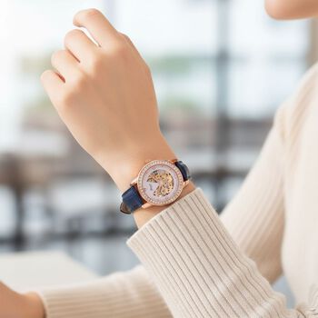 GENOA TIME V2 Automatik-Uhr mit Mechanischem Uhrwerk, Ros&eacute;goldfarbenem Geh&auml;use und Rosa Lederarmband