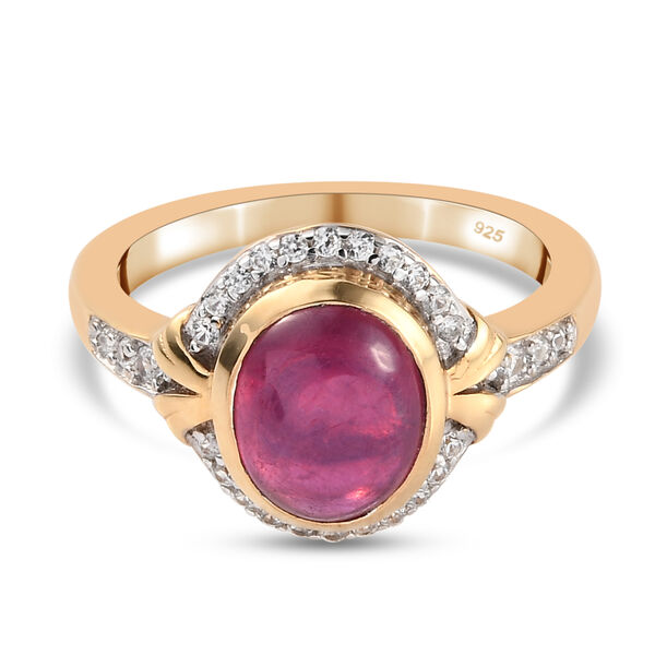 Fissure gef&uuml;llt Rubin und Zirkon Ring 925 Silber vergoldet  ca. 3,36 ct image number 6