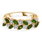 Natürlicher Chromdiopsid, Weißer Zirkon Ring 925 Silber 750 Gelbgold Vermeil (Größe 21.00) ca. 0,77 ct