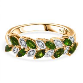 Natürlicher Chromdiopsid und Zirkon-Ring - 0,77 ct.