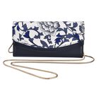 Seidenbrokat Clutch-Tasche aus echtem Leder mit RFID Schutz, 19.5x9.5x3cm, Creme