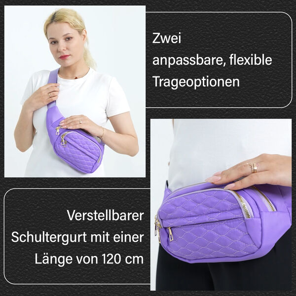 Multifunktionale RFID-geschützte Nylon Gürteltasche mit Schnellverschluss, 36x4x13cm, Lavendel image number 3