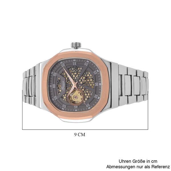 GENOA - Automatikuhr mit Skelett-Design, Edelstahlarmband, 3ATM wasserdicht, Graues Zifferblatt, bicolor, ca. 22 cm image number 7