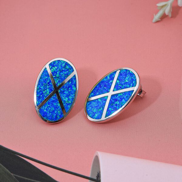 Simulierte blaue Opal Ohrringe image number 1