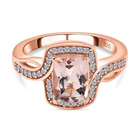 Morganit und weißer Zirkon-Ring, 925 Silber Roségold Vermeil  ca. 1,58 ct