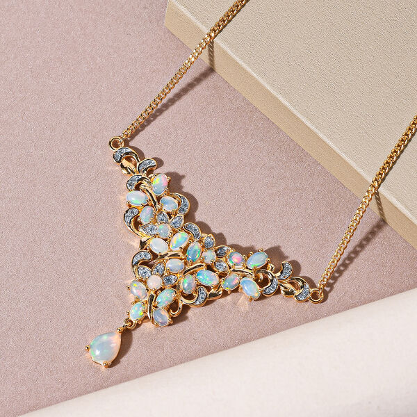 Nat&uuml;rliche, &auml;thiopische Opal und Zirkon-Halskette in Silber image number 3