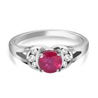 Afrikanischer Rubin (Fissure gefüllt), weißer Zirkon Ring, 925 Silber platiniert (Größe 19.00) ca. 1.50 ct