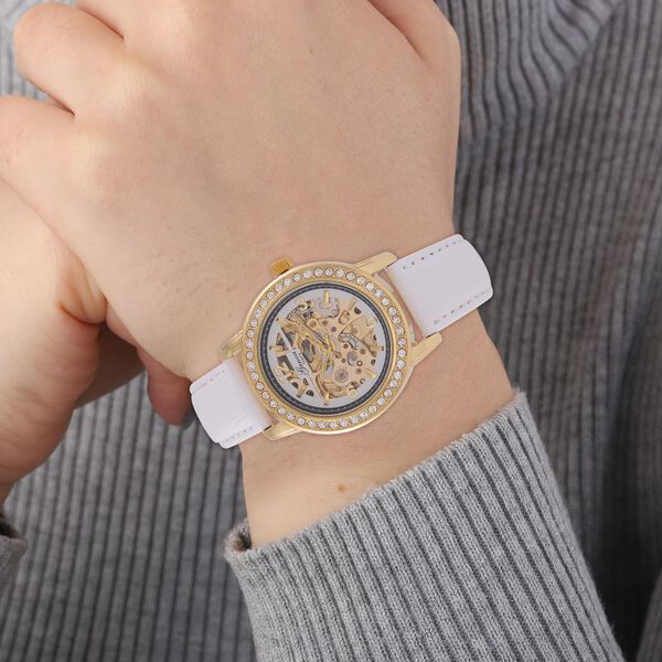 GENOA TIME V2 Automatik-Uhr mit Mechanischem Uhrwerk, Roségoldfarbenem Gehäuse und Rosa Lederarmband image number 3