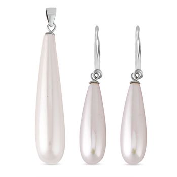 2er Set - Wei&szlig;e Muschelkernperle Anh&auml;nger und Ohrringe Schmuckset, 925 Silber rhodiniert, Regentropfen