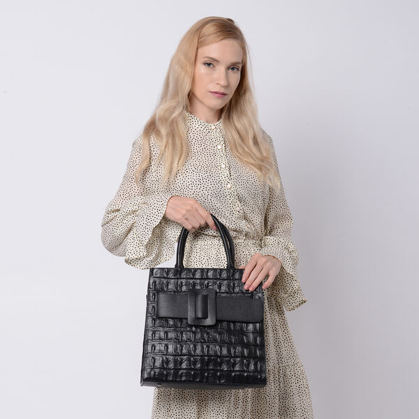 Crossbody Tasche aus echtem Leder mit Reißverschluss und mehreren Taschen, Größe 31x15x30 cm, Schwarz image number 2