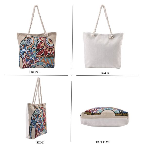 Jacquard gewebte Jute-Tasche mit Mond Design, 42x34 cm, Elefant image number 4