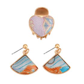 LA MAREY 2er-Set Brokat Seiden-Haarspangen und Ohrringe, Cremeweiß