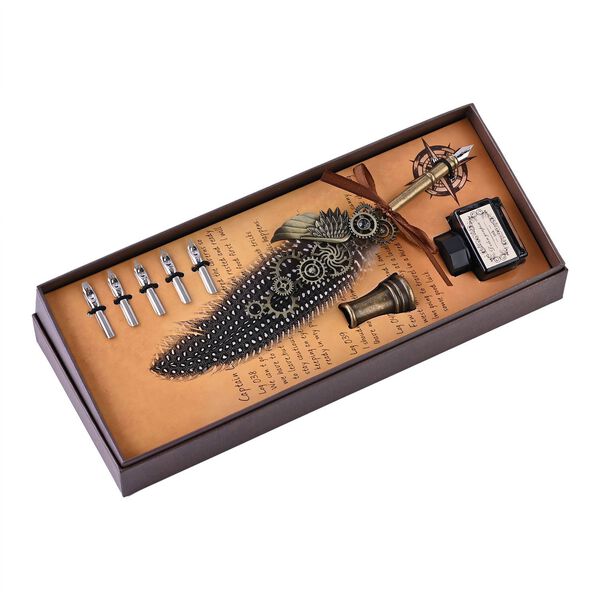 Vintage Kalligraphie-Schreibstift mit Tinte und Geschenkbox image number 11